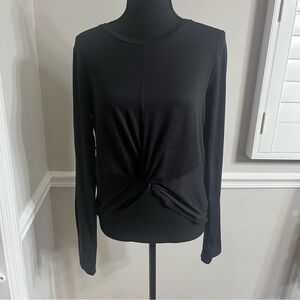 Zobha Shirt Women M Black Knot Front Long Thumb Holes Gothic Minimalist Stretch